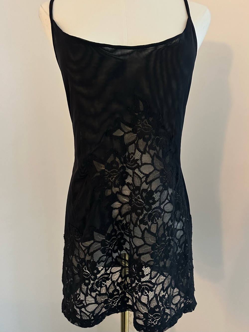 La Perla Black Lace Slip Dress with Floral Overlay